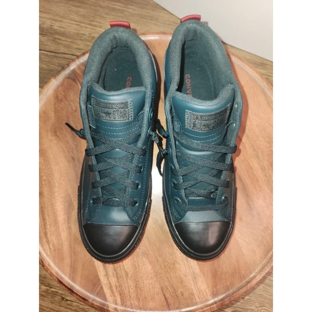Converse Chuck Taylor All *Mid Top snkrs green leather, red heel, US Junior Sz 6